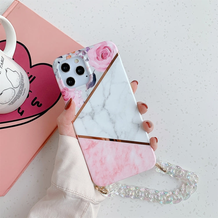 For iPhone 11 Splicing Flower Eight Characters Pattern TPU Protective Case with Chain Strap
