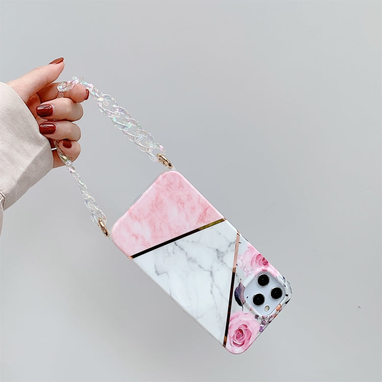 For iPhone 11 Pro Splicing Flower Eight Characters Pattern TPU Protective Case with Chain Strap