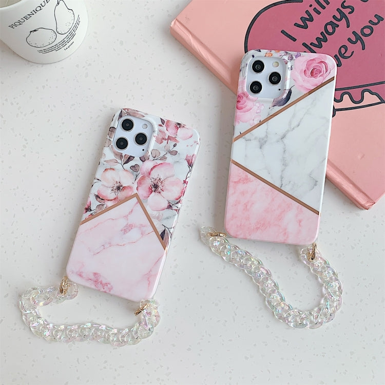 For iPhone 11 Pro Splicing Flower Eight Characters Pattern TPU Protective Case with Chain Strap