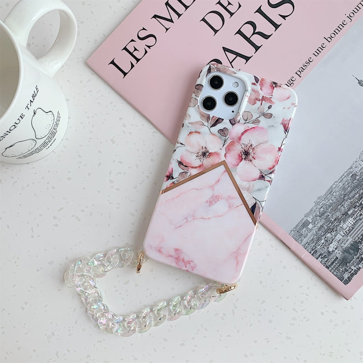 For iPhone 11 Pro Max Splicing Flower Eight Characters Pattern TPU Protective Case with Chain Strap
