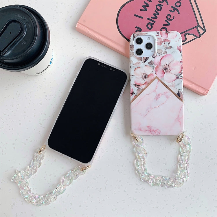For iPhone 12 mini Splicing Flower Eight Characters Pattern TPU Protective Case with Chain Strap