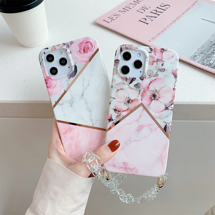 For iPhone 12 mini Splicing Flower Eight Characters Pattern TPU Protective Case with Chain Strap