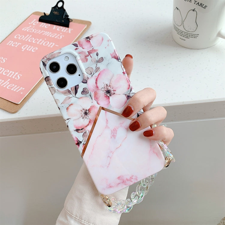 For iPhone 12 / 12 Pro Splicing Flower Eight Characters Pattern TPU Protective Case with Chain Strap
