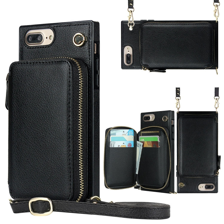 Cross-body Zipper Big Wallet Bag Square TPU+PU Back Cover Case with Holder & Card Slots & Wallet & Strap For iPhone 8 Plus / 7 Plus