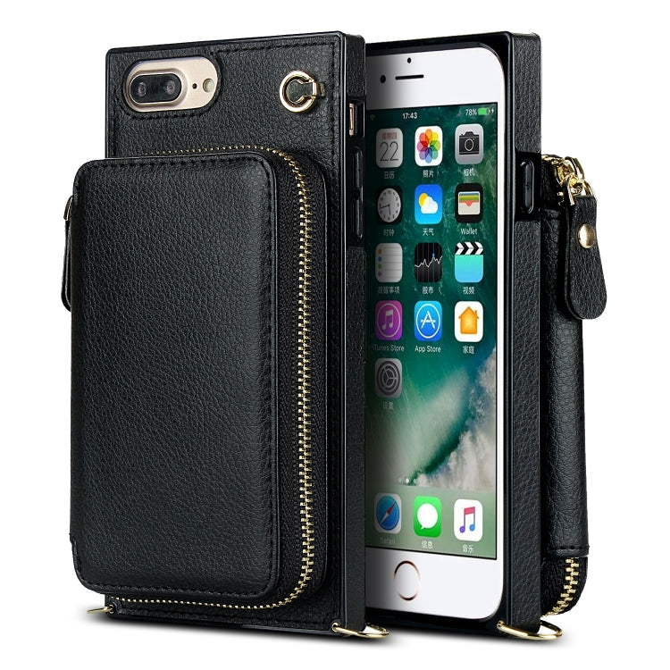 Cross-body Zipper Big Wallet Bag Square TPU+PU Back Cover Case with Holder & Card Slots & Wallet & Strap For iPhone 8 Plus / 7 Plus