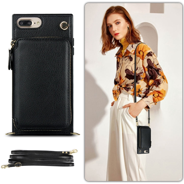 Cross-body Zipper Big Wallet Bag Square TPU+PU Back Cover Case with Holder & Card Slots & Wallet & Strap For iPhone 8 Plus / 7 Plus