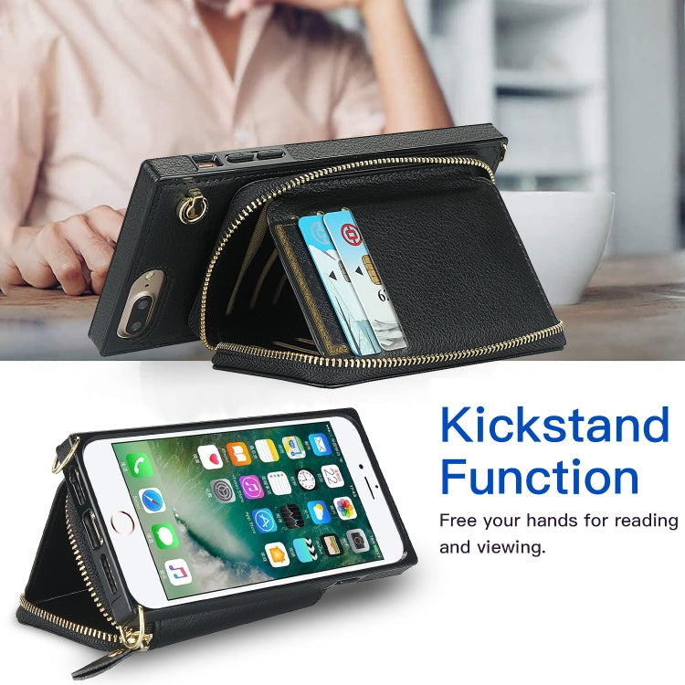 Cross-body Zipper Big Wallet Bag Square TPU+PU Back Cover Case with Holder & Card Slots & Wallet & Strap For iPhone 8 Plus / 7 Plus