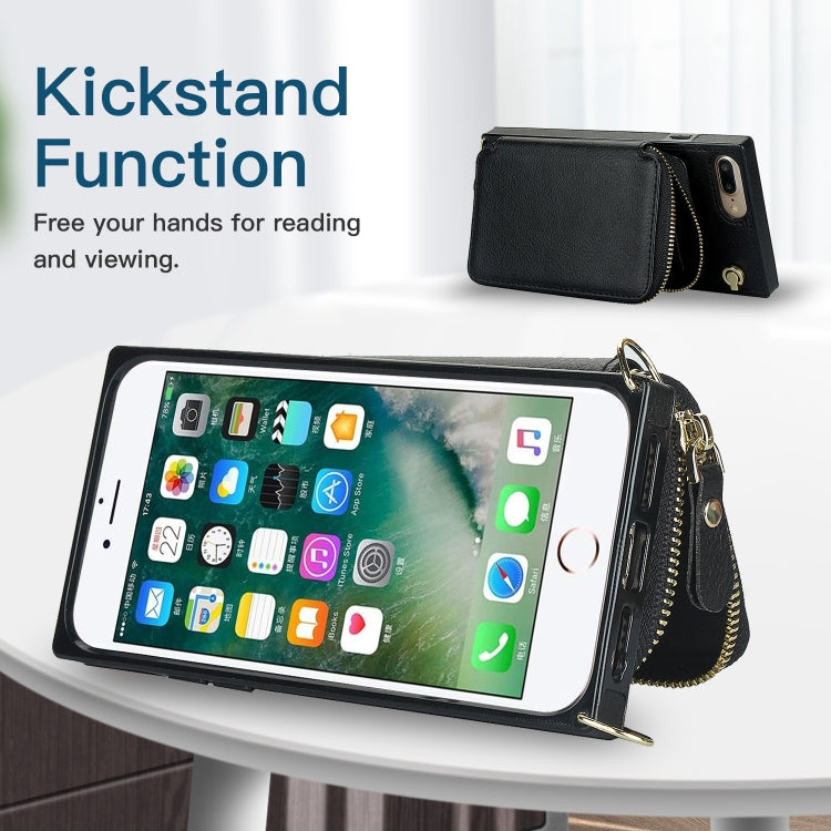 Cross-body Zipper Big Wallet Bag Square TPU+PU Back Cover Case with Holder & Card Slots & Wallet & Strap For iPhone 8 Plus / 7 Plus
