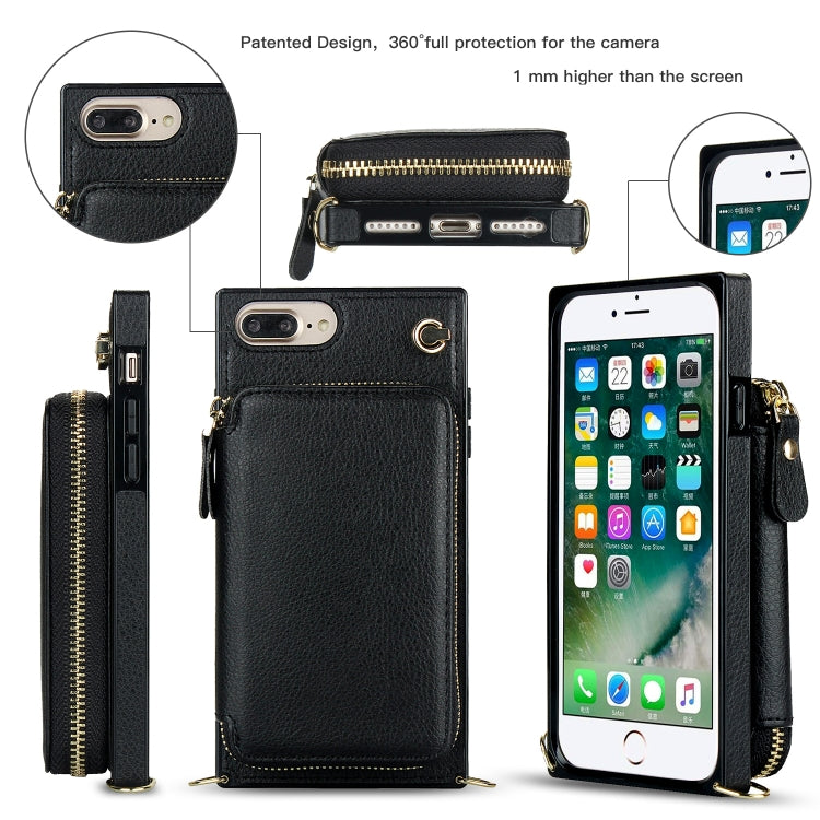 Cross-body Zipper Big Wallet Bag Square TPU+PU Back Cover Case with Holder & Card Slots & Wallet & Strap For iPhone 8 Plus / 7 Plus