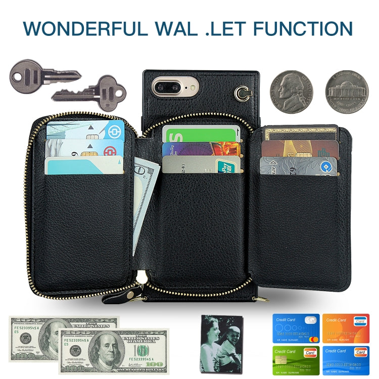 Cross-body Zipper Big Wallet Bag Square TPU+PU Back Cover Case with Holder & Card Slots & Wallet & Strap For iPhone 8 Plus / 7 Plus