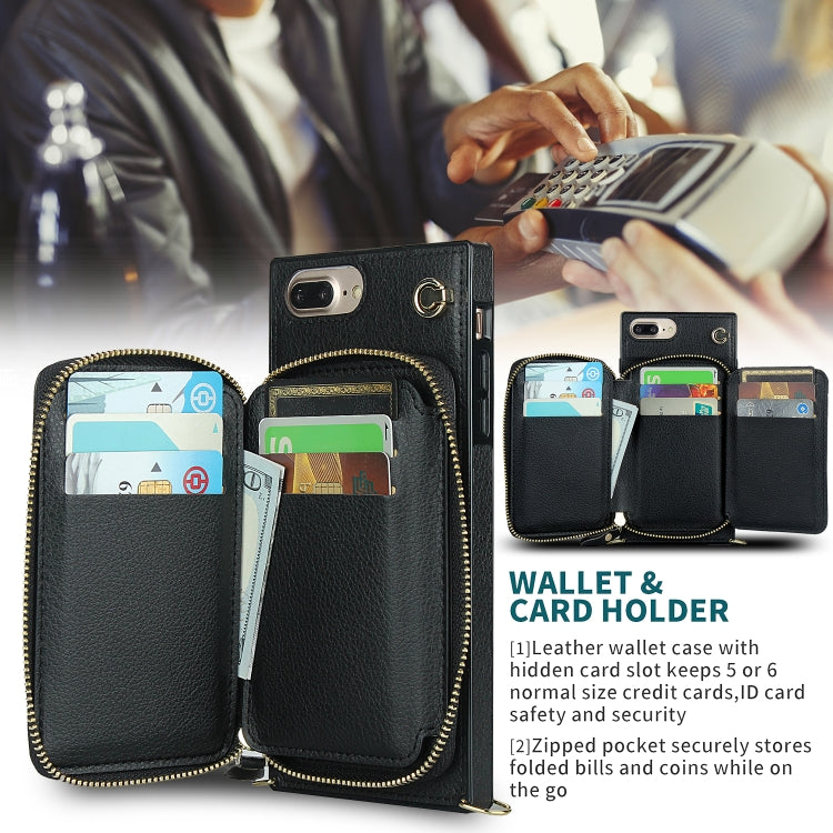 Cross-body Zipper Big Wallet Bag Square TPU+PU Back Cover Case with Holder & Card Slots & Wallet & Strap For iPhone 8 Plus / 7 Plus