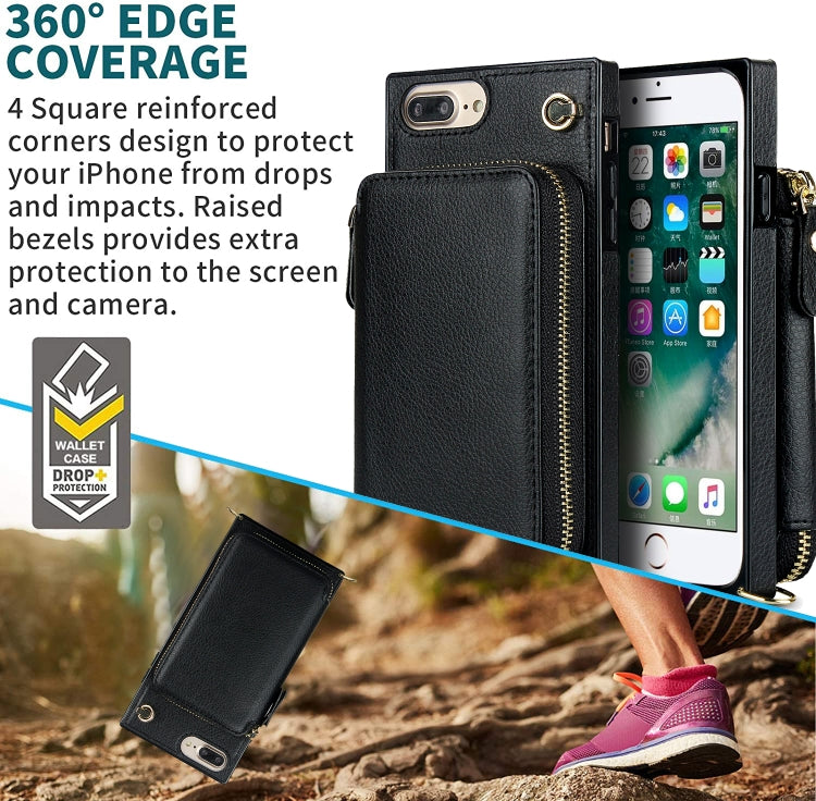 Cross-body Zipper Big Wallet Bag Square TPU+PU Back Cover Case with Holder & Card Slots & Wallet & Strap For iPhone 8 Plus / 7 Plus