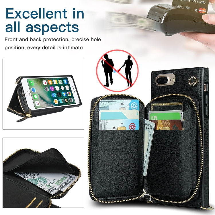 Cross-body Zipper Big Wallet Bag Square TPU+PU Back Cover Case with Holder & Card Slots & Wallet & Strap For iPhone 8 Plus / 7 Plus