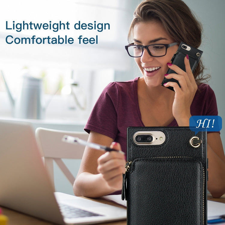 Cross-body Zipper Big Wallet Bag Square TPU+PU Back Cover Case with Holder & Card Slots & Wallet & Strap For iPhone 8 Plus / 7 Plus