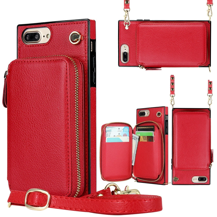 Cross-body Zipper Big Wallet Bag Square TPU+PU Back Cover Case with Holder & Card Slots & Wallet & Strap For iPhone 8 Plus / 7 Plus
