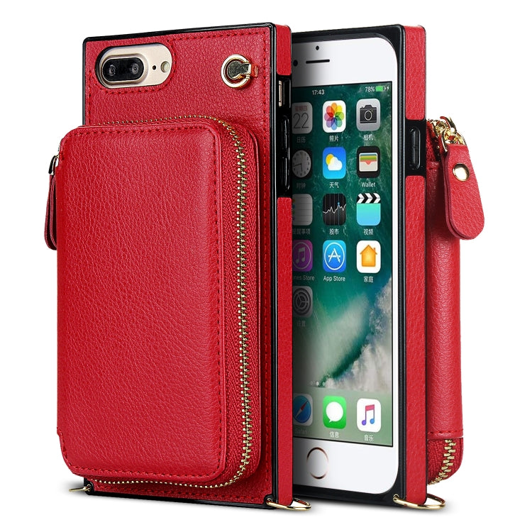 Cross-body Zipper Big Wallet Bag Square TPU+PU Back Cover Case with Holder & Card Slots & Wallet & Strap For iPhone 8 Plus / 7 Plus