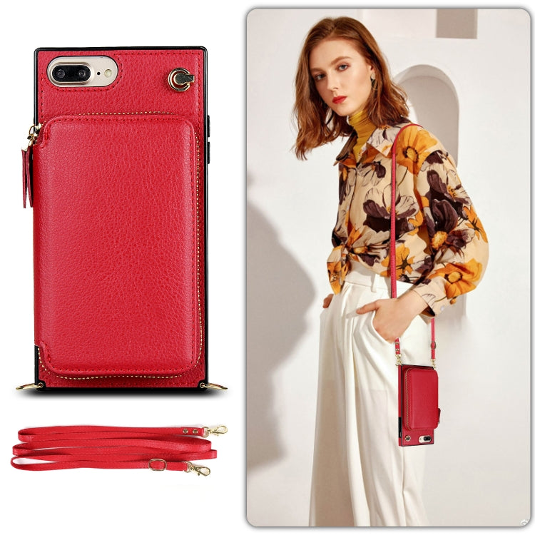 Cross-body Zipper Big Wallet Bag Square TPU+PU Back Cover Case with Holder & Card Slots & Wallet & Strap For iPhone 8 Plus / 7 Plus