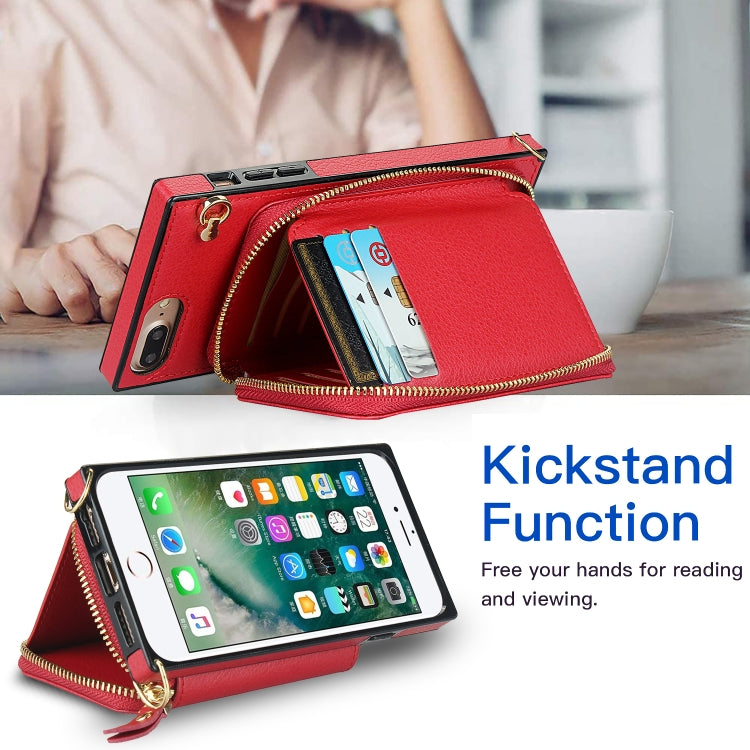 Cross-body Zipper Big Wallet Bag Square TPU+PU Back Cover Case with Holder & Card Slots & Wallet & Strap For iPhone 8 Plus / 7 Plus