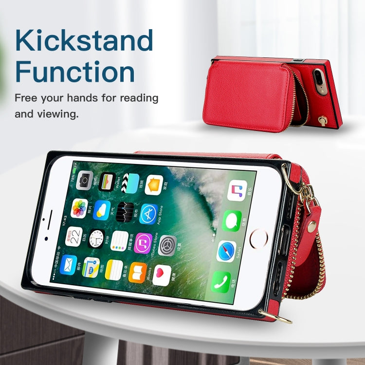 Cross-body Zipper Big Wallet Bag Square TPU+PU Back Cover Case with Holder & Card Slots & Wallet & Strap For iPhone 8 Plus / 7 Plus