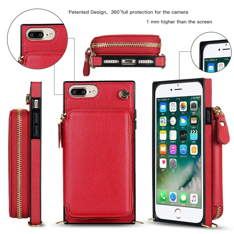 Cross-body Zipper Big Wallet Bag Square TPU+PU Back Cover Case with Holder & Card Slots & Wallet & Strap For iPhone 8 Plus / 7 Plus