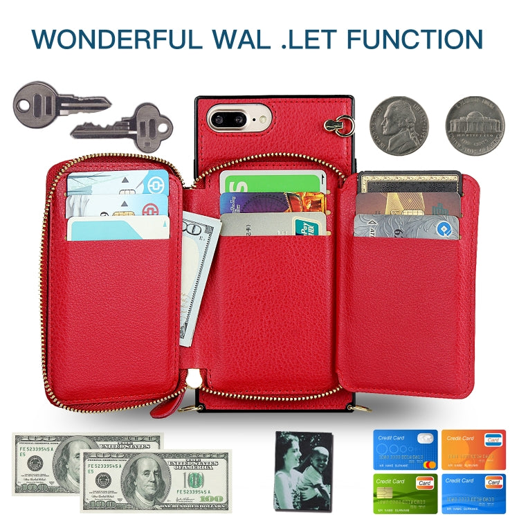Cross-body Zipper Big Wallet Bag Square TPU+PU Back Cover Case with Holder & Card Slots & Wallet & Strap For iPhone 8 Plus / 7 Plus