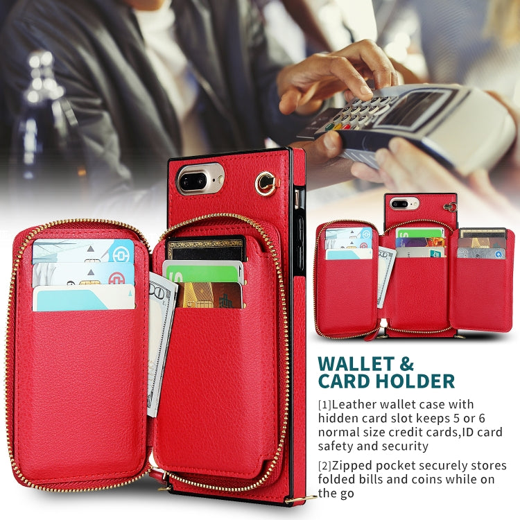Cross-body Zipper Big Wallet Bag Square TPU+PU Back Cover Case with Holder & Card Slots & Wallet & Strap For iPhone 8 Plus / 7 Plus