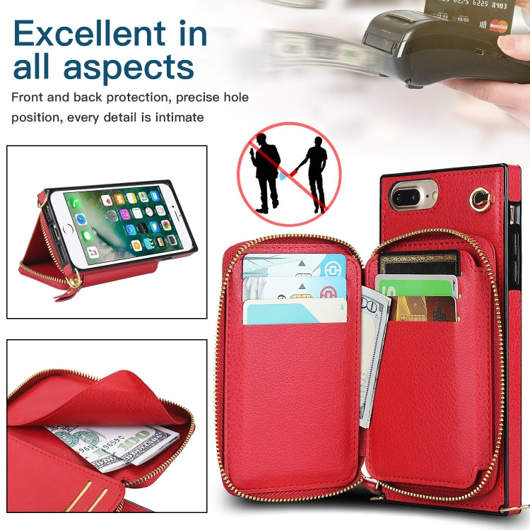 Cross-body Zipper Big Wallet Bag Square TPU+PU Back Cover Case with Holder & Card Slots & Wallet & Strap For iPhone 8 Plus / 7 Plus