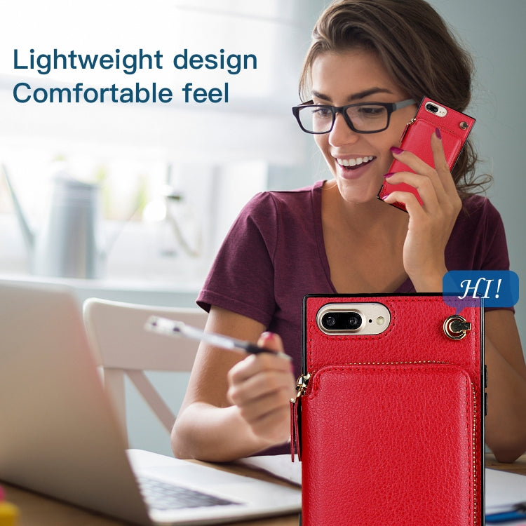 Cross-body Zipper Big Wallet Bag Square TPU+PU Back Cover Case with Holder & Card Slots & Wallet & Strap For iPhone 8 Plus / 7 Plus