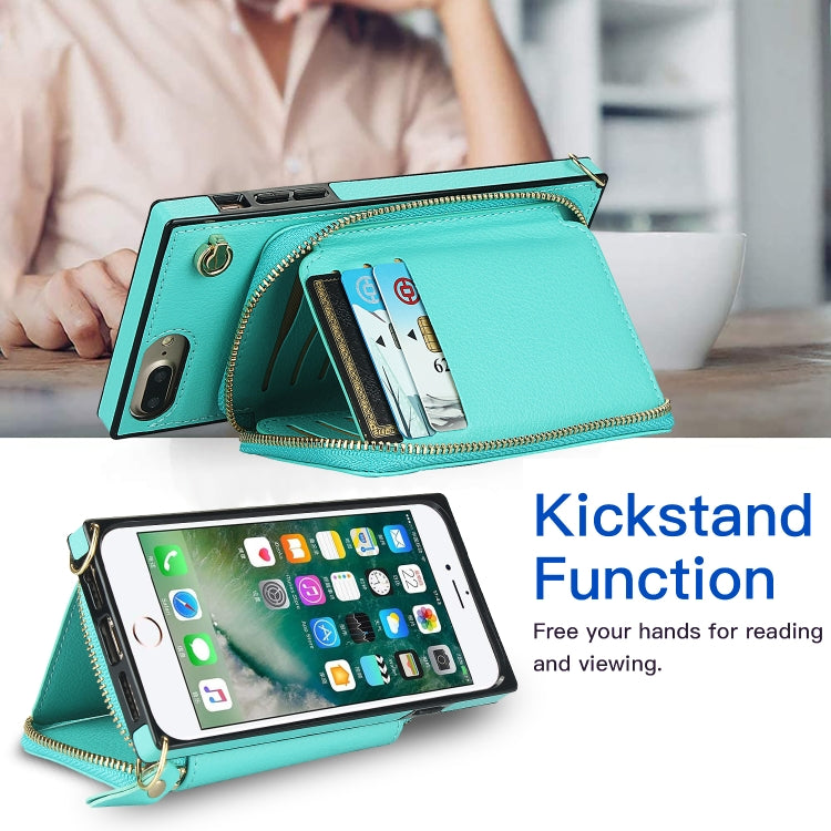 Cross-body Zipper Big Wallet Bag Square TPU+PU Back Cover Case with Holder & Card Slots & Wallet & Strap For iPhone 8 Plus / 7 Plus