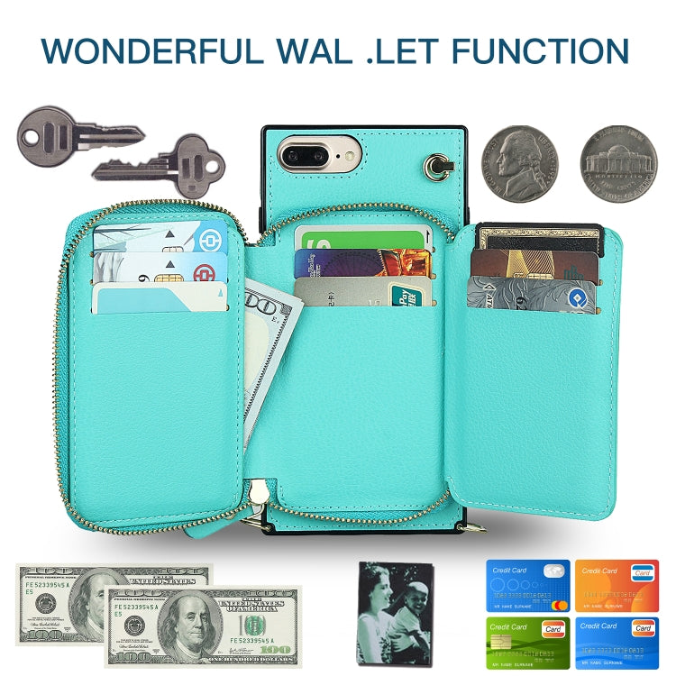 Cross-body Zipper Big Wallet Bag Square TPU+PU Back Cover Case with Holder & Card Slots & Wallet & Strap For iPhone 8 Plus / 7 Plus