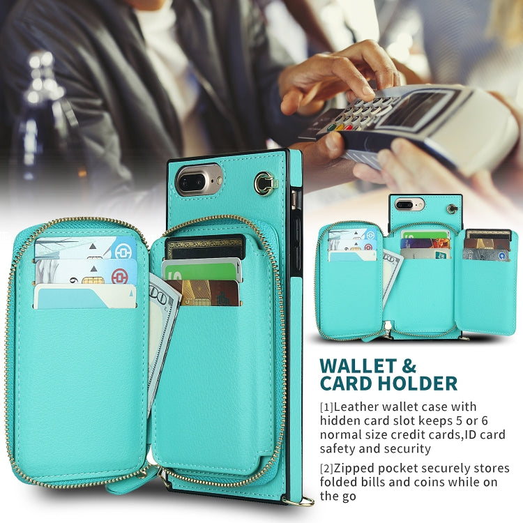 Cross-body Zipper Big Wallet Bag Square TPU+PU Back Cover Case with Holder & Card Slots & Wallet & Strap For iPhone 8 Plus / 7 Plus