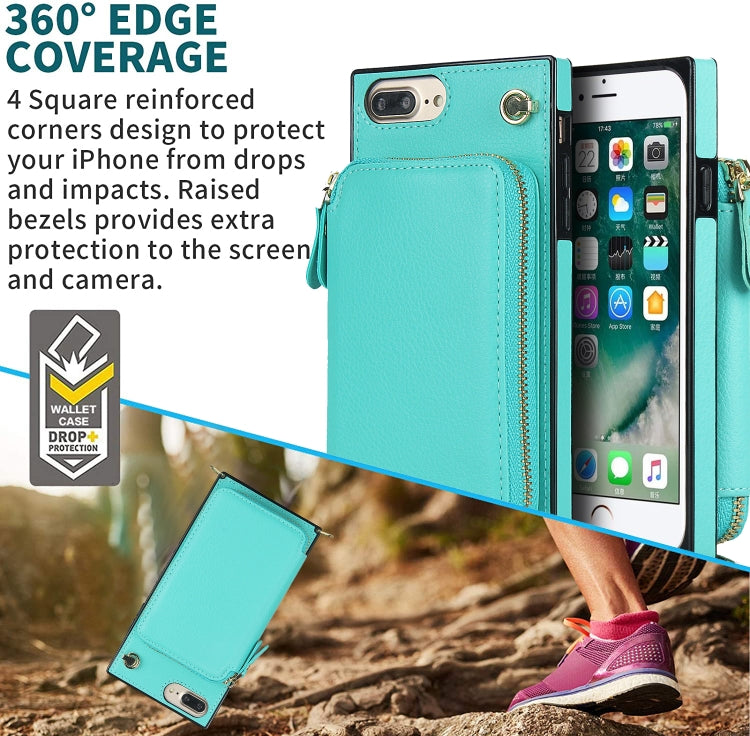 Cross-body Zipper Big Wallet Bag Square TPU+PU Back Cover Case with Holder & Card Slots & Wallet & Strap For iPhone 8 Plus / 7 Plus