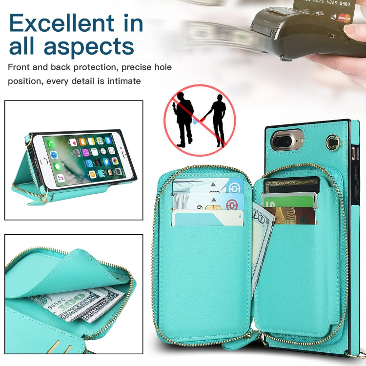 Cross-body Zipper Big Wallet Bag Square TPU+PU Back Cover Case with Holder & Card Slots & Wallet & Strap For iPhone 8 Plus / 7 Plus