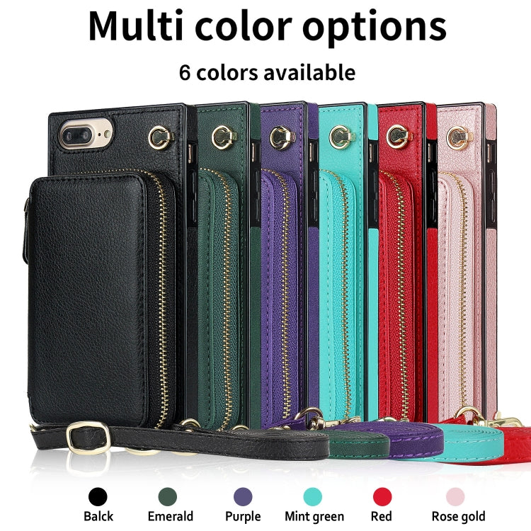Cross-body Zipper Big Wallet Bag Square TPU+PU Back Cover Case with Holder & Card Slots & Wallet & Strap For iPhone 8 Plus / 7 Plus