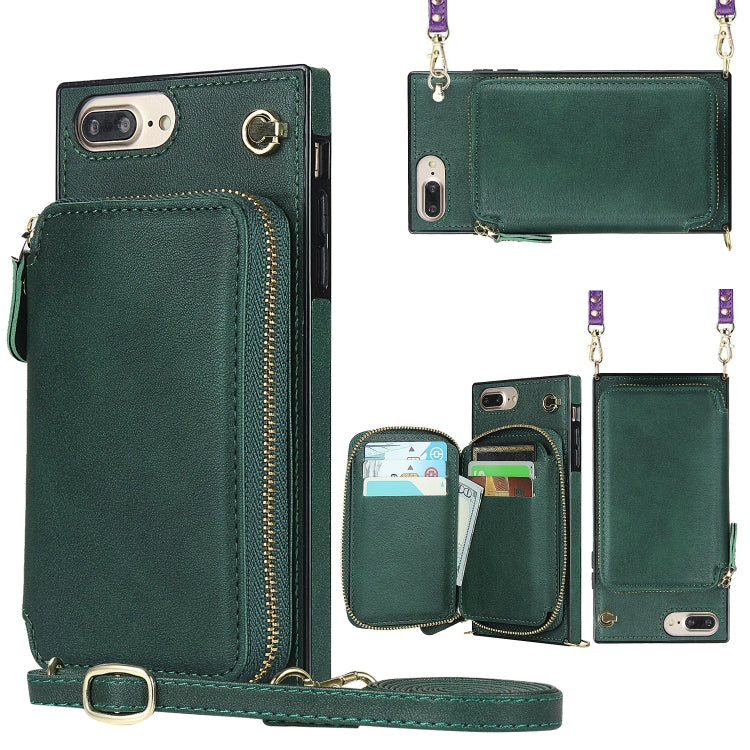 Cross-body Zipper Big Wallet Bag Square TPU+PU Back Cover Case with Holder & Card Slots & Wallet & Strap For iPhone 8 Plus / 7 Plus