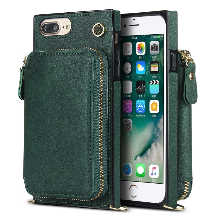 Cross-body Zipper Big Wallet Bag Square TPU+PU Back Cover Case with Holder & Card Slots & Wallet & Strap For iPhone 8 Plus / 7 Plus