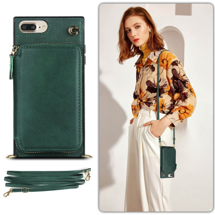 Cross-body Zipper Big Wallet Bag Square TPU+PU Back Cover Case with Holder & Card Slots & Wallet & Strap For iPhone 8 Plus / 7 Plus