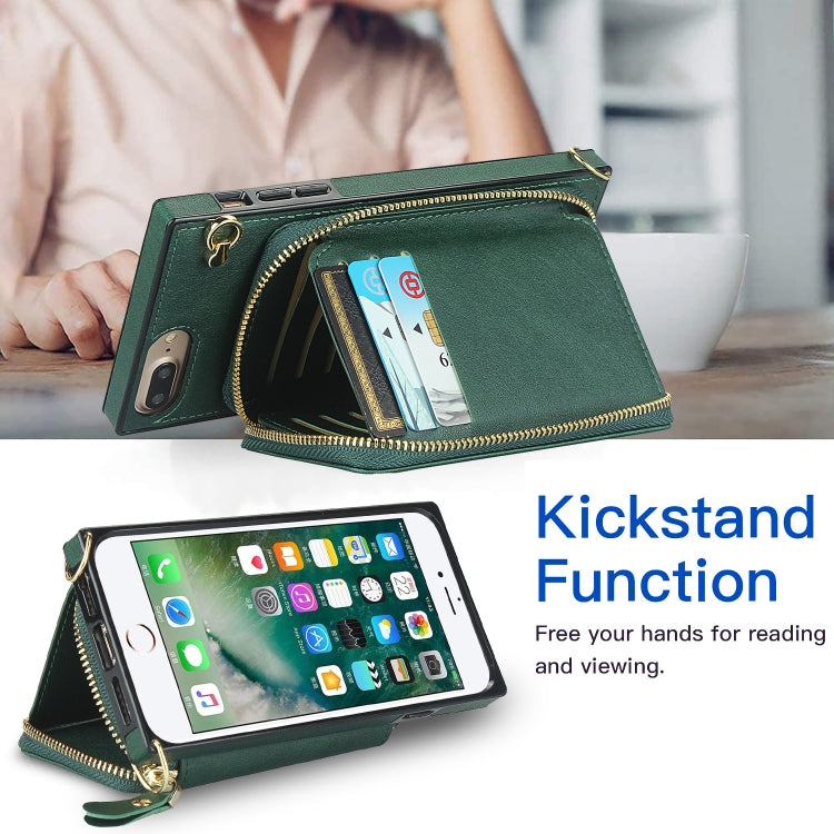 Cross-body Zipper Big Wallet Bag Square TPU+PU Back Cover Case with Holder & Card Slots & Wallet & Strap For iPhone 8 Plus / 7 Plus