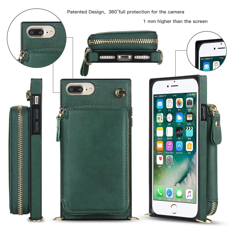 Cross-body Zipper Big Wallet Bag Square TPU+PU Back Cover Case with Holder & Card Slots & Wallet & Strap For iPhone 8 Plus / 7 Plus