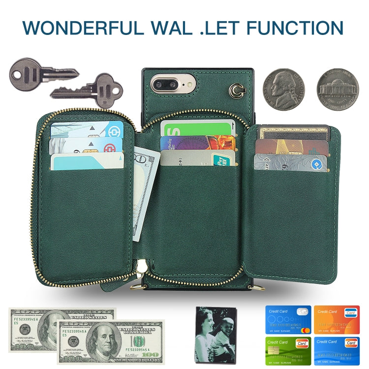 Cross-body Zipper Big Wallet Bag Square TPU+PU Back Cover Case with Holder & Card Slots & Wallet & Strap For iPhone 8 Plus / 7 Plus