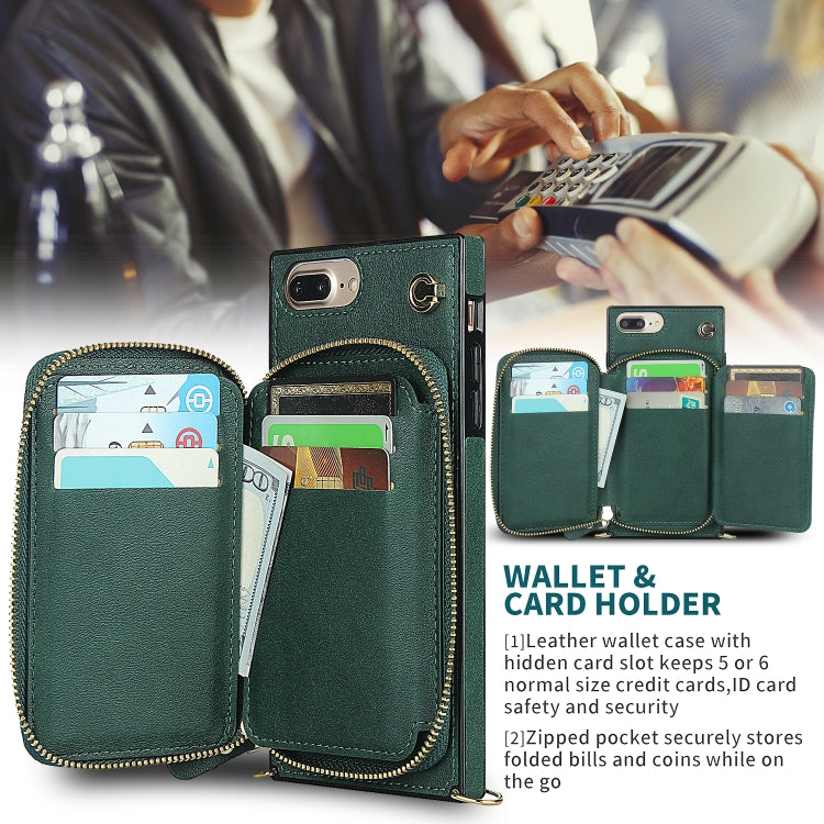 Cross-body Zipper Big Wallet Bag Square TPU+PU Back Cover Case with Holder & Card Slots & Wallet & Strap For iPhone 8 Plus / 7 Plus