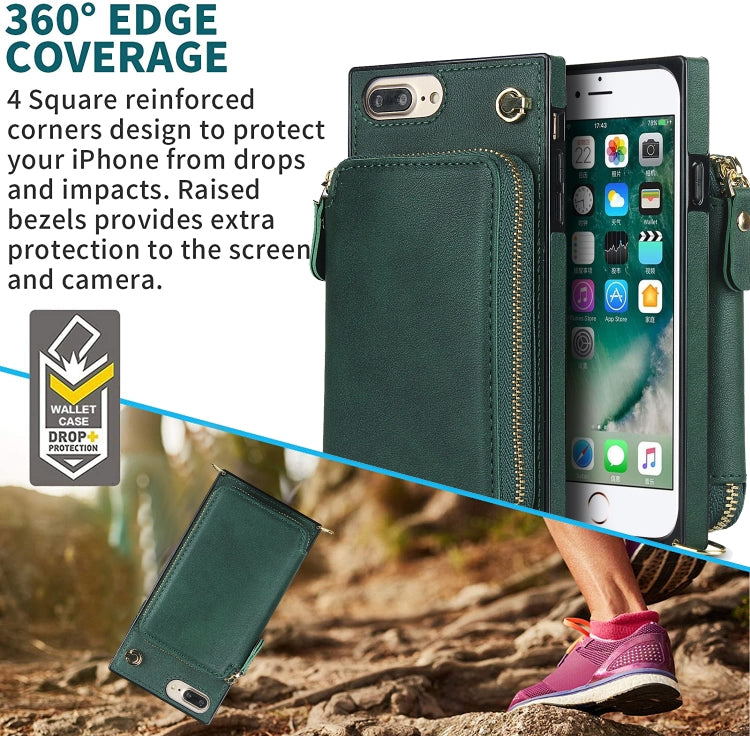 Cross-body Zipper Big Wallet Bag Square TPU+PU Back Cover Case with Holder & Card Slots & Wallet & Strap For iPhone 8 Plus / 7 Plus