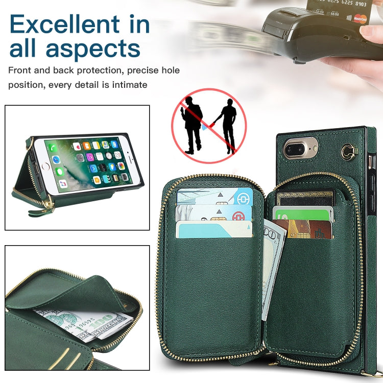 Cross-body Zipper Big Wallet Bag Square TPU+PU Back Cover Case with Holder & Card Slots & Wallet & Strap For iPhone 8 Plus / 7 Plus