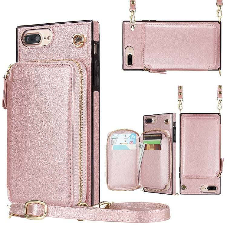 Cross-body Zipper Big Wallet Bag Square TPU+PU Back Cover Case with Holder & Card Slots & Wallet & Strap For iPhone 8 Plus / 7 Plus