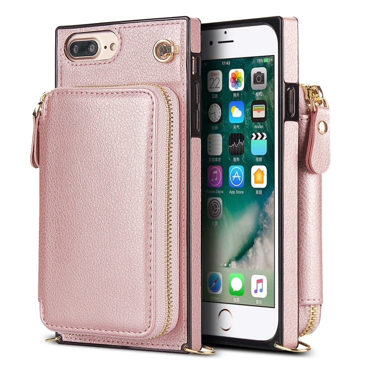 Cross-body Zipper Big Wallet Bag Square TPU+PU Back Cover Case with Holder & Card Slots & Wallet & Strap For iPhone 8 Plus / 7 Plus
