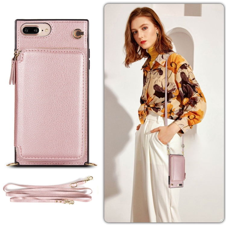 Cross-body Zipper Big Wallet Bag Square TPU+PU Back Cover Case with Holder & Card Slots & Wallet & Strap For iPhone 8 Plus / 7 Plus