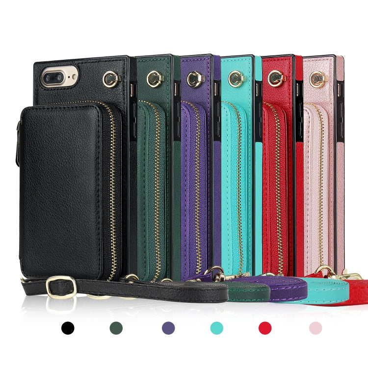 Cross-body Zipper Big Wallet Bag Square TPU+PU Back Cover Case with Holder & Card Slots & Wallet & Strap For iPhone 8 Plus / 7 Plus