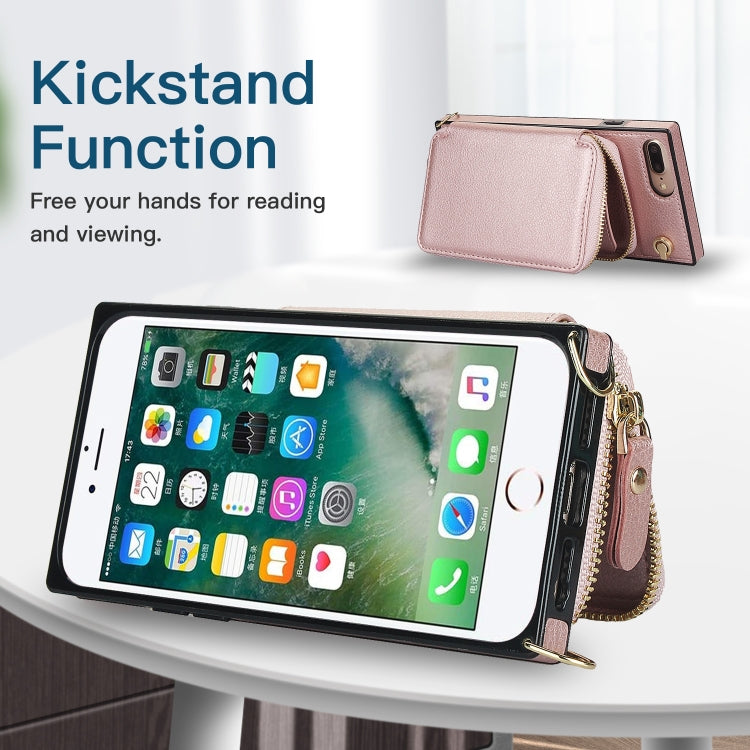 Cross-body Zipper Big Wallet Bag Square TPU+PU Back Cover Case with Holder & Card Slots & Wallet & Strap For iPhone 8 Plus / 7 Plus