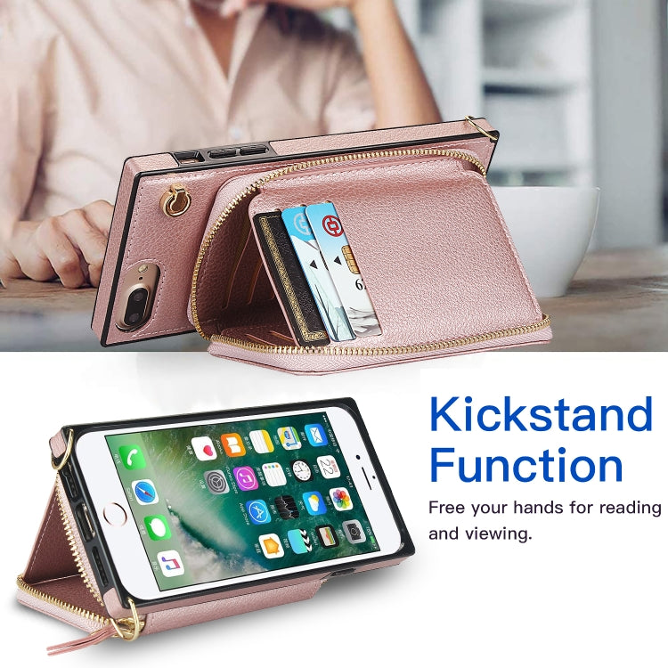 Cross-body Zipper Big Wallet Bag Square TPU+PU Back Cover Case with Holder & Card Slots & Wallet & Strap For iPhone 8 Plus / 7 Plus