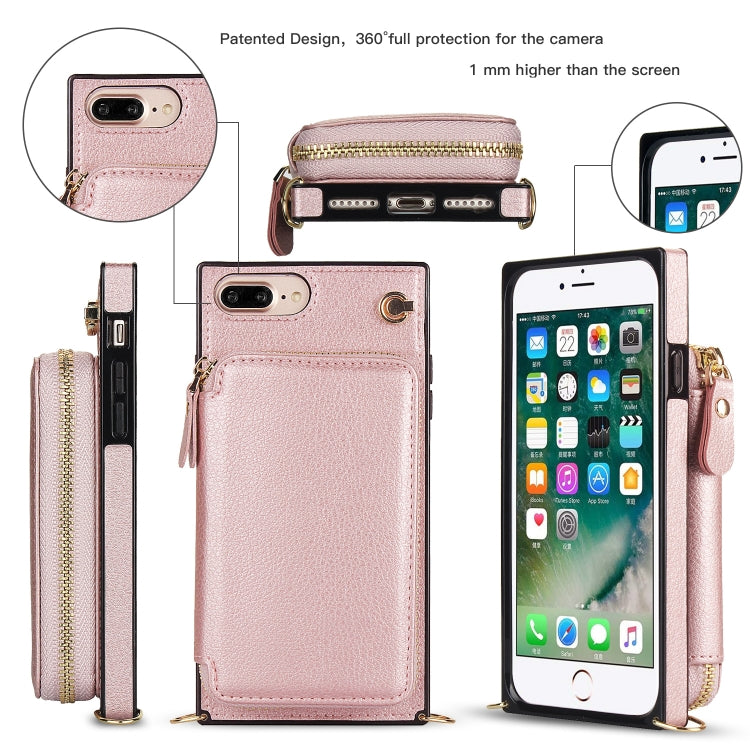 Cross-body Zipper Big Wallet Bag Square TPU+PU Back Cover Case with Holder & Card Slots & Wallet & Strap For iPhone 8 Plus / 7 Plus